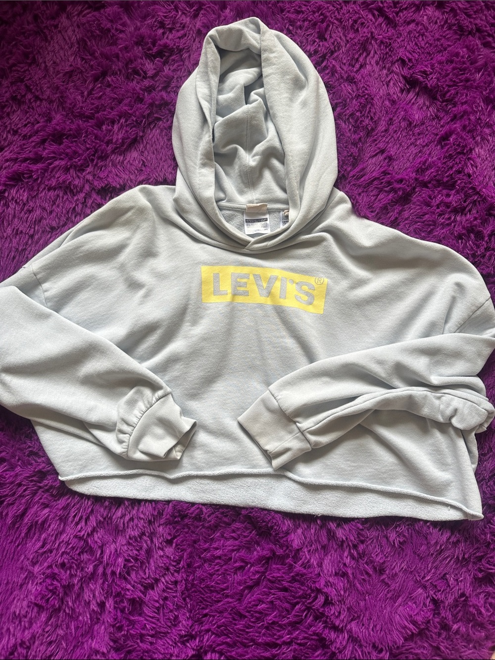 Levi's Light Gray Cropped Hoodie with Yellow Logo